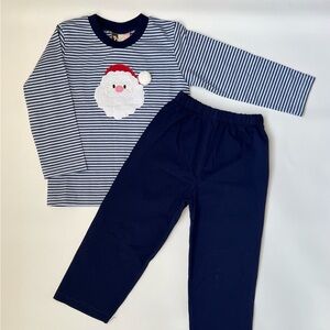 NWOT Kids Navy & White Stripe Santa Matching Set